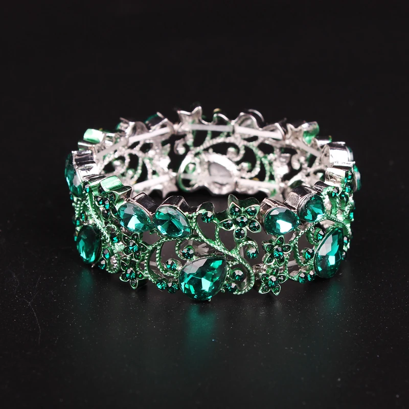 

Fashion AAA Crystal Cuff Bracelets Bangles Big Stretch Bangle for Women Indian Bridal Bracelet Jewelry Gift for Girls Wholesale