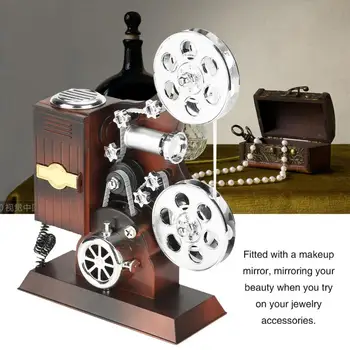 

Vintage Music Gift Box Jewelry Case Projector Style with Cosmetic Mirror Jewelry Storage Box Birthday Wedding Gift