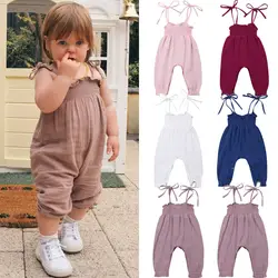 0-24M Summer Cute Toddler Baby Girls Romper Clothes Sleeveless Strap Pants Solid Romper Overalls Cotton Outfits