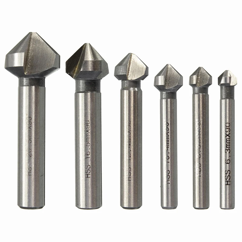 1pc 3 Flute HSS Countersink Drill Bit 90 Degree Chamfer Cutter Tool For Wood Steel 6.3/8.3/10.4/12.4/16.5/20.5mm