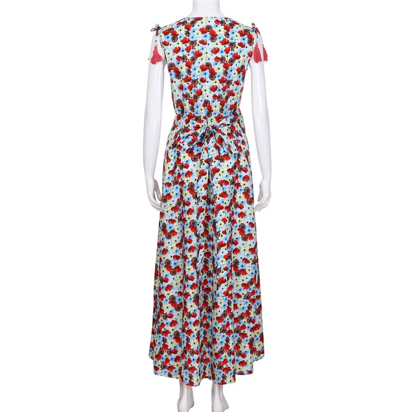 Fashion summer dress 2018 Beach dress Women Casual Floral Printed Bohemia Beach V-Neck Lace-up Long Maxi Cardigan Dress J12#N (3)