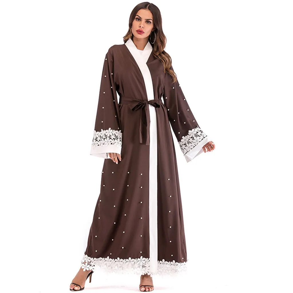 Платья больших размеров 2019 Abaya Дубай жемчуг женские этнические халаты исламский