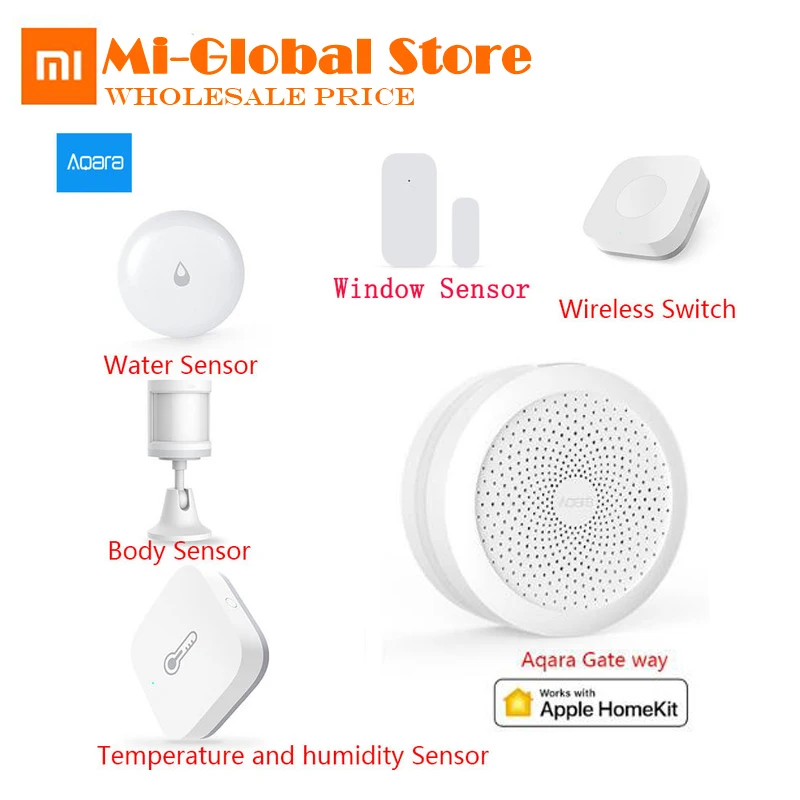 

Xiaomi Aqara Smart Home Kits Gateway Hub Humidity Water Sensor Door Window sensor Human Body Wireless Switch For Apple Homekit