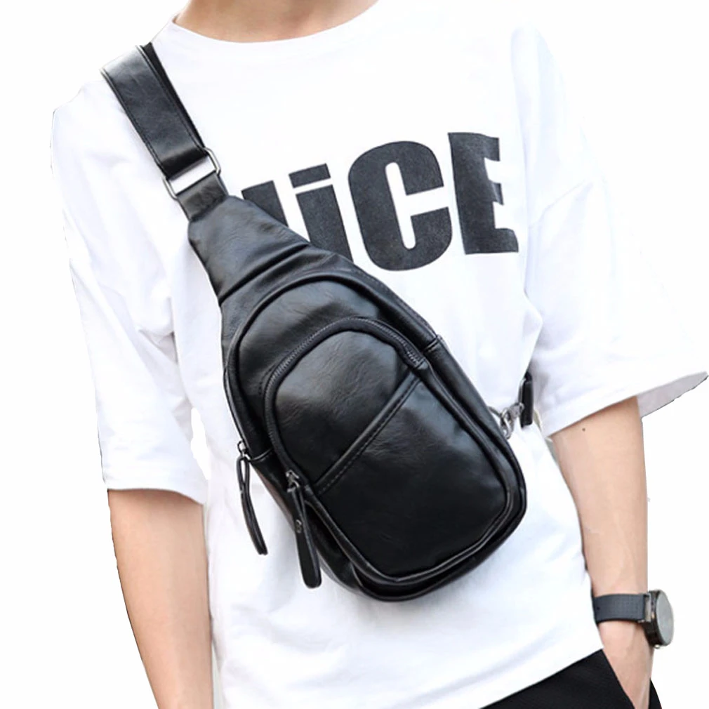 

New Men Fashion Leather Sling Chest Bag Travel Motorcycle Shoulder Messenger Bag Chest Bags