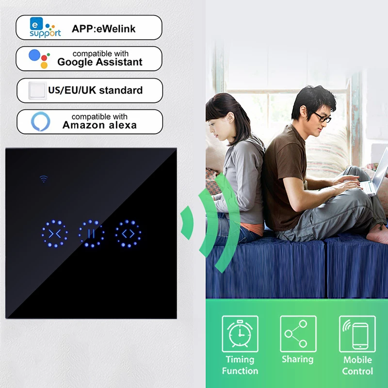EU/US 100-250V WiFi Electric Curtain Switch Touch APP Samrt Life Voice Control By Alexa Echo For Mechanical Limit Curtain Motor