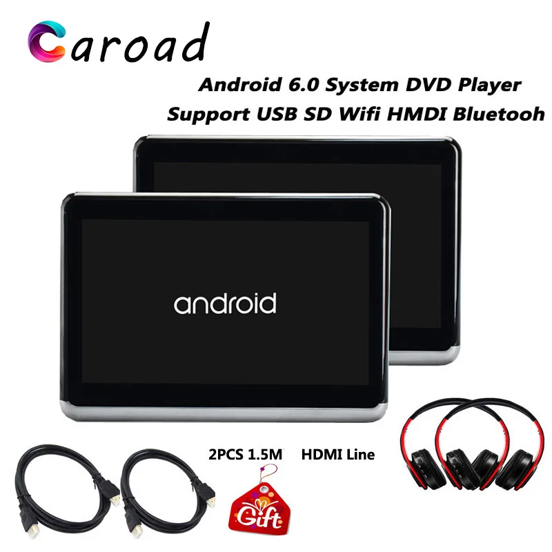 Caroad 10,2 дюймов Android 6,0 Автомобильный подголовник монитор DVD видео плеер MP5 HD 1080P Tounch экран wifi/HDMI/USB/SD/Bluetooth/FM