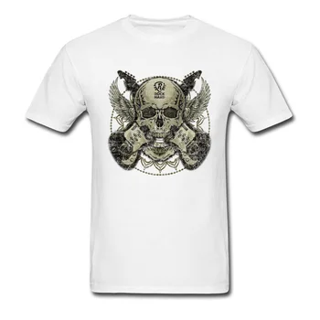 

Tattoo Skull Guitar Wing T-Shirt Faddish Crew Neck Printed On Short Sleeve 100% Cotton Men's T Shirt Birthday Tee Shirt