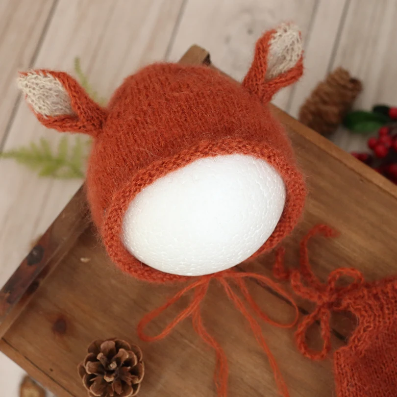 

Newborn mohair Reindeer bonnet Romper set Luxurious Baby Christmas Deer Overall Outfit hat set Photography props Santa Claus