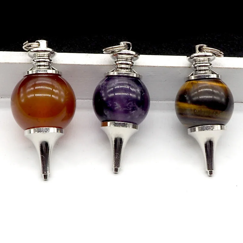 

Reiki Healing Balance Natural Stone Tiger Eye Amethysts Red Agates Pendulum Circular Cone Charm Pendants Divination Women Male