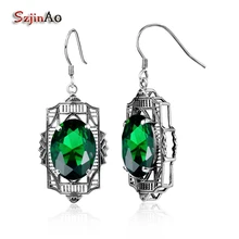 Szjinao, модные, брендовые, красивые, изумрудные серьги, элегантные, блестящие, стразы, Винтажные серьги для женщин, 925 пробы, серебряные ювелирные изделия