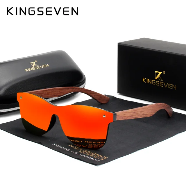 KINGSEVEN Natural Wooden Sunglasses Men Polarized Fashion Sun Glasses Original Wood Oculos De Sol Masculino red bubinga wood