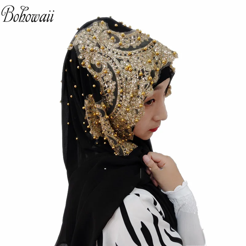 Bohowaii Muslim Hijab 25colors Femme Musulman Gold Diamonds Sequins Long Scarf Hijabs Hoofddoek