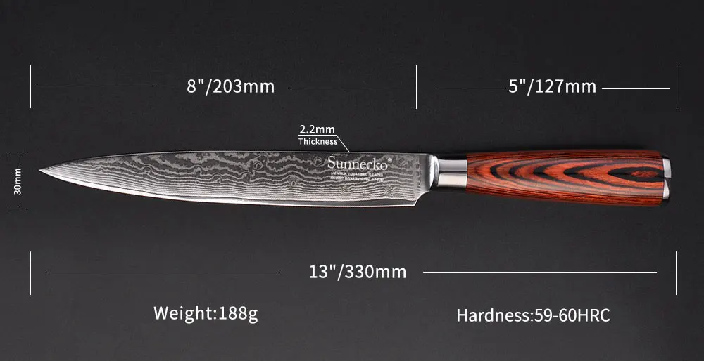 Набор кухонных ножей SUNNECKO 7 шт., нож шеф-повара 73 слоя, дамасский VG10 стальной бритвенный острый нож с деревянной ручкой Pakka