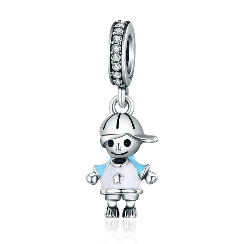 

QELROE Sterling Silver Couple Little Girl & Boy Pendant Charm fit Original Pandora Bracelet DIY Beads Jewelry