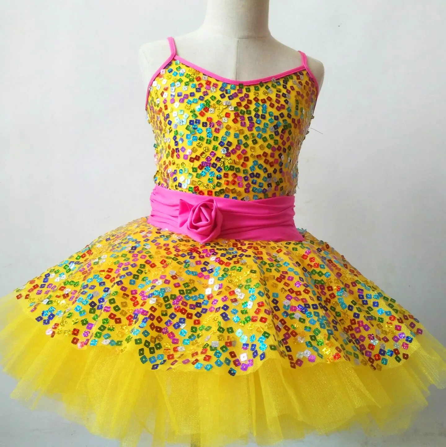 Yellow Sequined Tutu Ballet Dress For Girls Children Salsa Swan Ballet