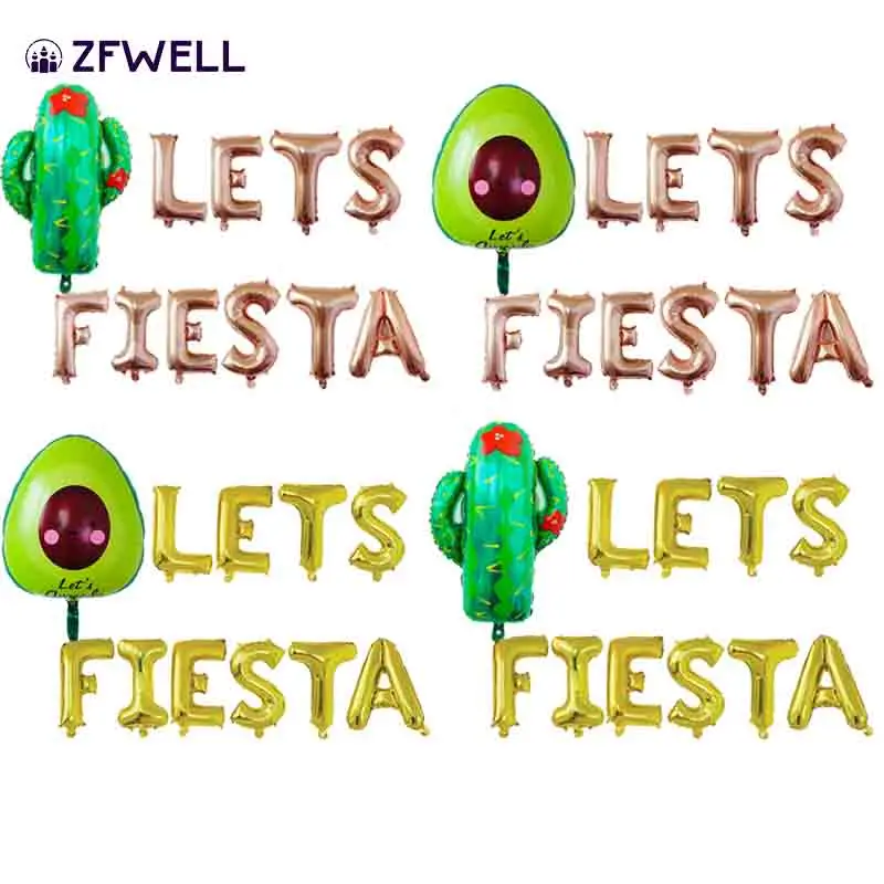 ZFWELL 11pz 16 дюймов Золотая буква &quotLETS FIESTA&quot алюминиевый воздушный шар кактус