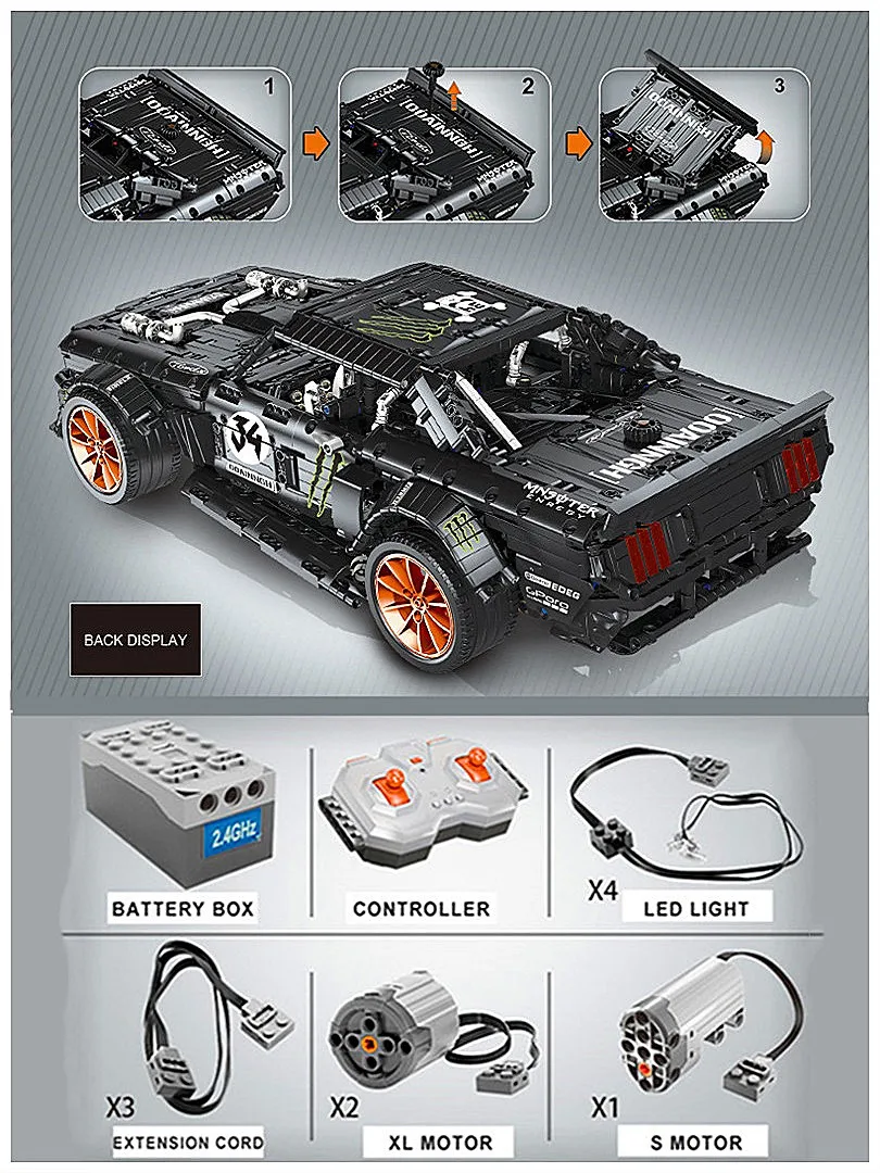 MOC-22970 RC Ford Mustang Hoonicorn RTR V2 With Motor and LED light sets