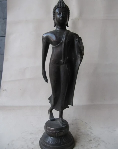 

S0401 16"Tibet Superb 100% Pure bronze Thailand Stand Sakyamuni Buddha Statue D0318