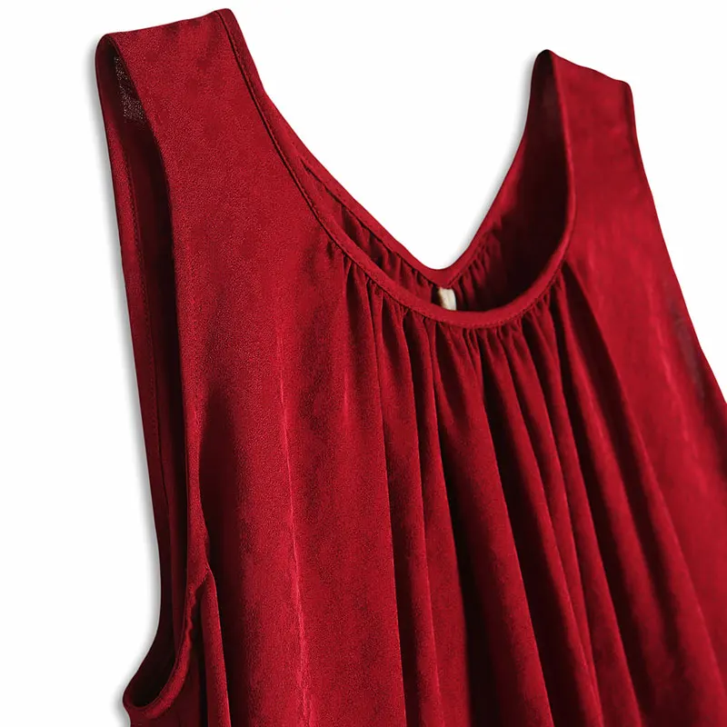VOA летнее красное шелковое Повседневное платье женское пляжное простое без бретелек свободное шелковое платье без рукавов женское A5879