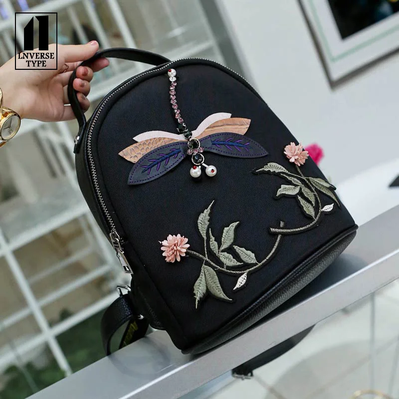 

Chinese style bag Oxford cloth Shoulder bag for women backpack culture bag National embroidery dragonfly backpack for girls bags