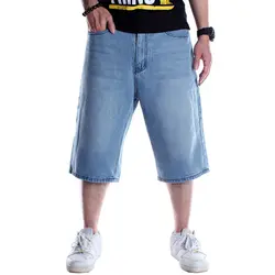 Мужская хип-хоп просторная легкая синяя джинсовая шорты летние икры Длина хип-хоп плюс джинсы большого размера уличная одежда для катания