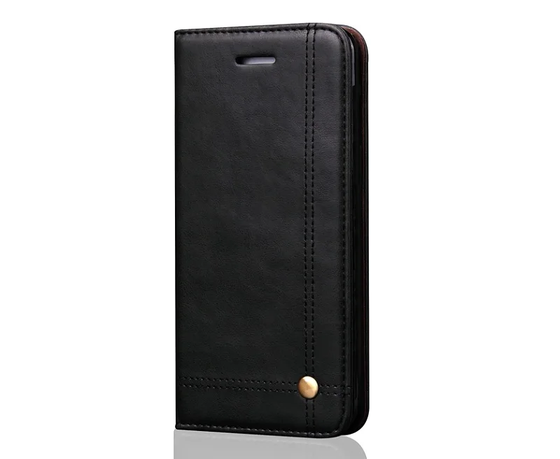 black genuine leather flip wallet case for iPhone 5 5s se cell phone luxury card cover