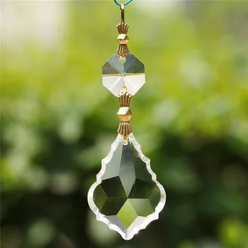 

H&D 10pcs 38mm Clear Crystal Maple Leaf Shape Chandelier Prisms with 14mm Octagon Bead Connector Ring Hanging Drops Pendants