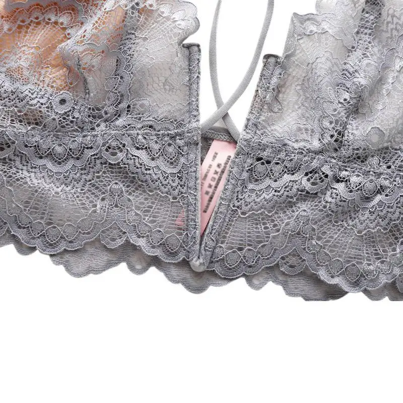 Women Lingerie Lace Thin Without Steel Ring Breathable Deep V bra + Panties Set Women Underwear Set