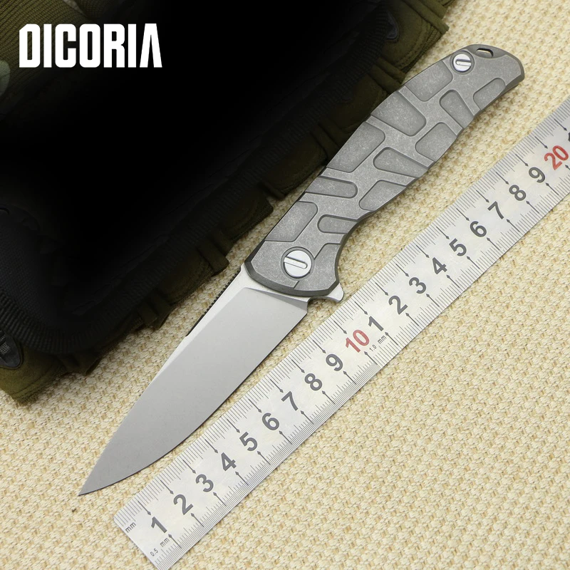 

DICORIA F95 D2 steel folding knife S / T pattern stone wash titanium handle outdoor camping knife pocket tactics EDC tools