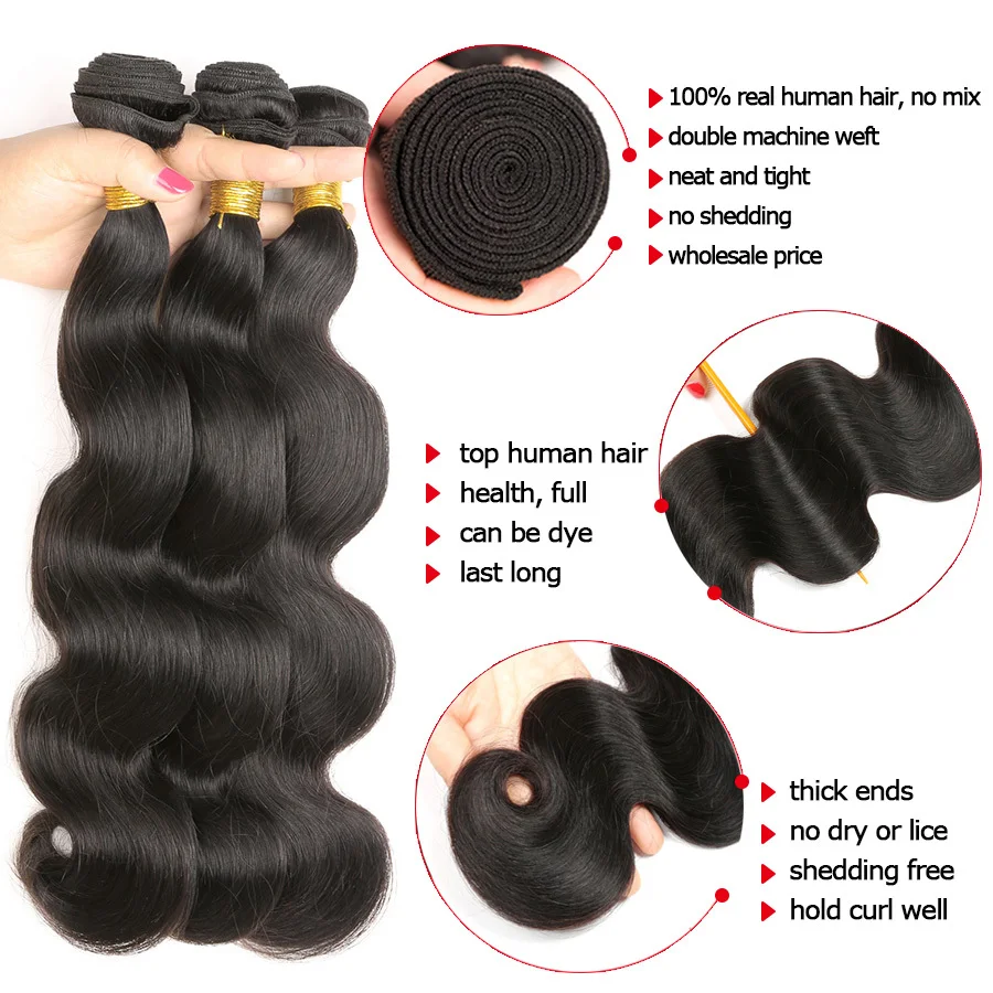 3 Bundle Deals Brazilian Body Wave Hair 10-28inch Top Human Hair Weave Bundles RXY Hair Weft NonRemy Hair Extensions No Shedding (8)