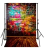 Laeacco Colorful Brick Wall Wooden Floor Photography Backdrops Graffiti Grunge Vintage Portrait Photo Backgrounds Photophone ► Photo 3/6