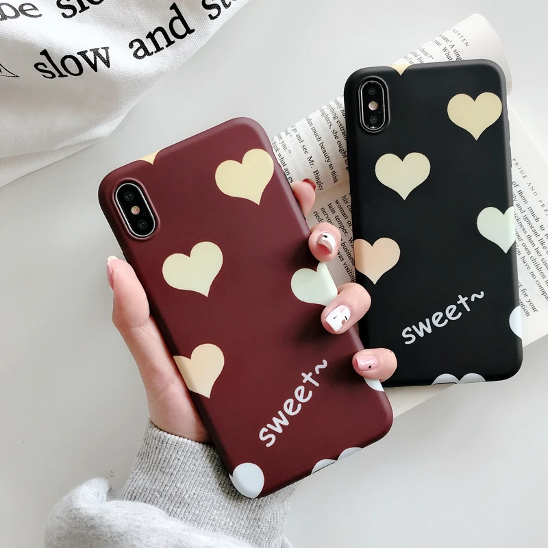 

Cute Love Heart Phone Case For On iPhone XS Max Case For iPhone X XR 6 6S 7 8 Plus Soft Full Body Back Cover IMD Case Retro Capa