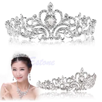 

JAVRICK Bridal Princess Austrian Stunning Crystal Hair Tiara Wedding Crown Veil Headband