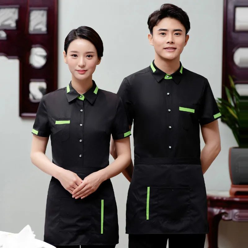  Hotel Western Restaurant Waiter Overalls Short Sleeve Workwear Fast Food Hotpot Restaurant Uniform  - 33039473119