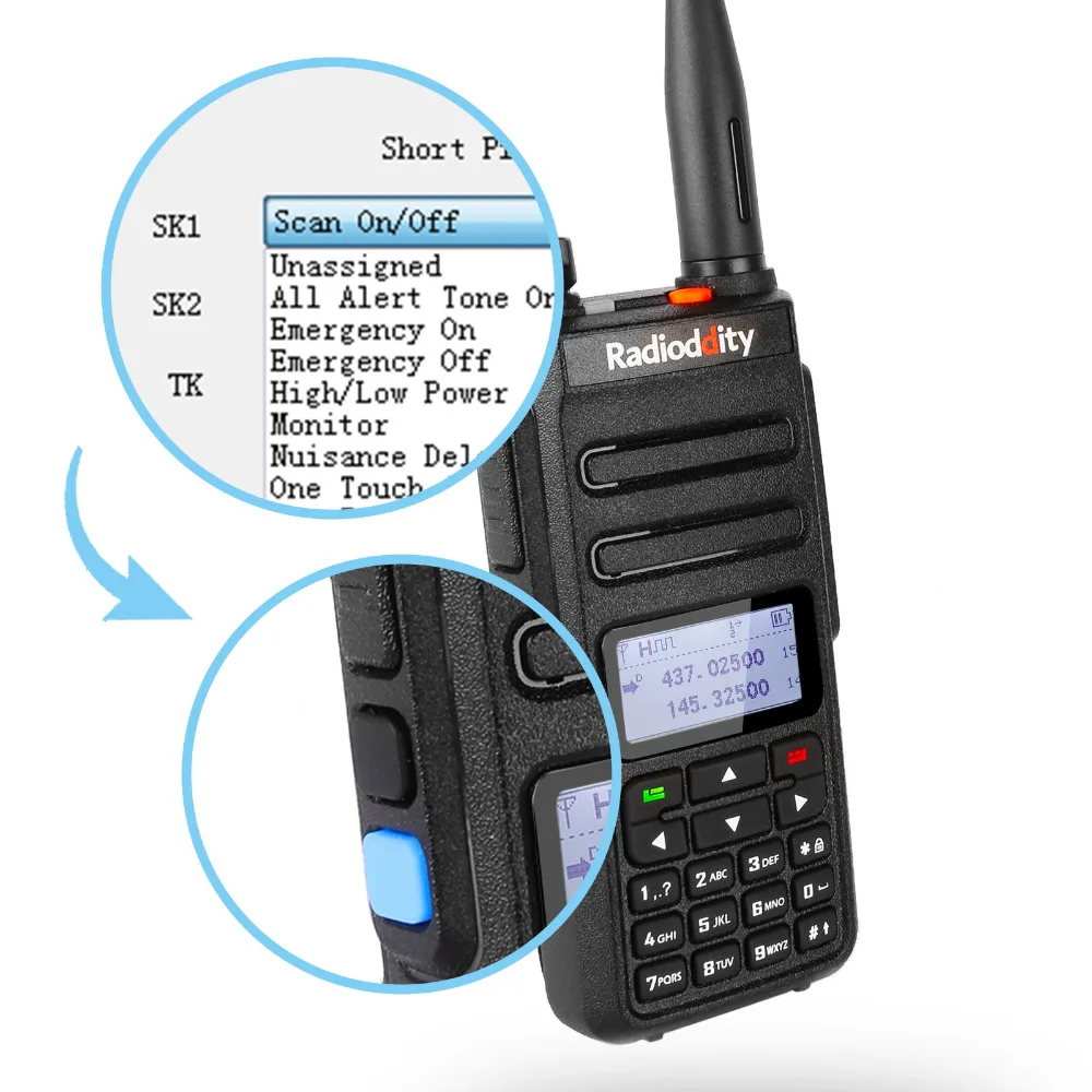 Digital Two Way Radio Radioddity GD-77 Dual Band Dual Time Slot Walkie Talkie Motrobo Tier 1 Tier 2 Transceiver DMR with Cable