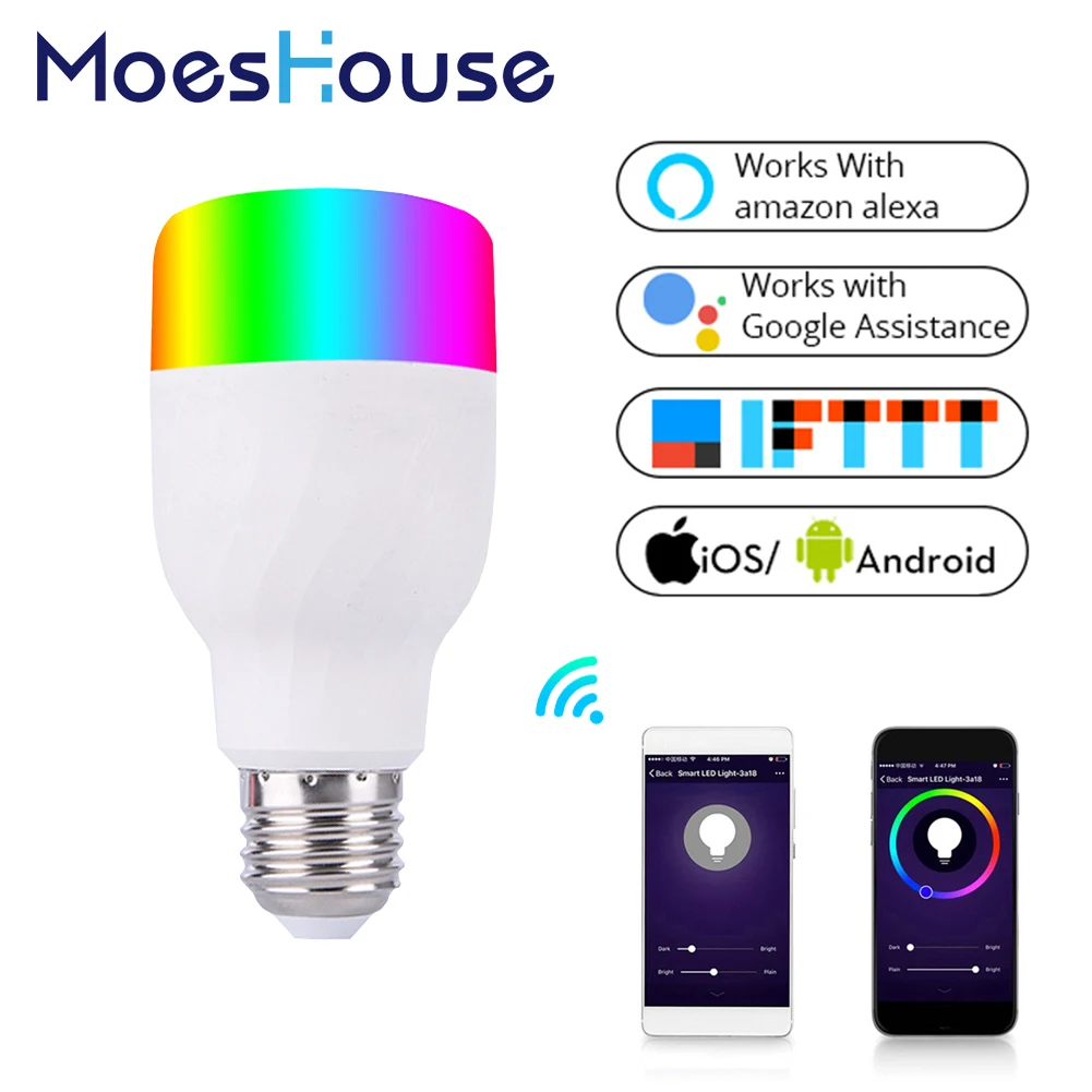 

WiFi Smart Light Bulb Intelligent Colorful LED Lamp 7W RGBW APP Remote Control Works with Alexa Google E27 E26