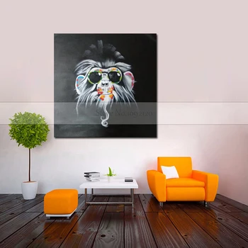 

100% Handmade Modern Funny Thinking Monkey with Headphone Abstract Animals Oil Painting On Canvas Wall Picture for Living Room