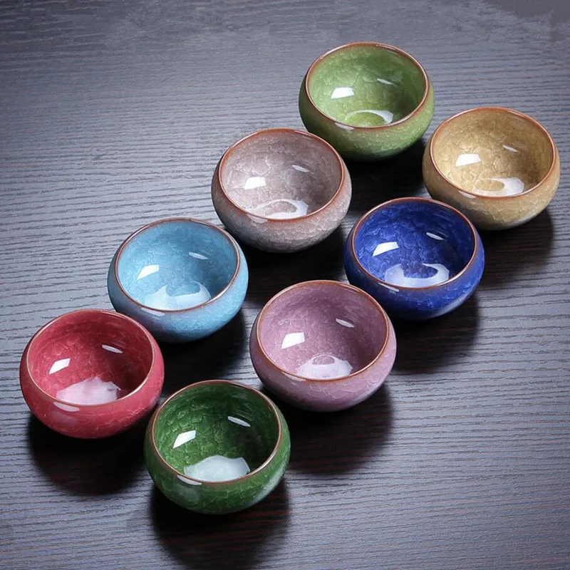 

Ice crack glaze ceramic tea set kung fu tea set 7 colour lohan cup cup gift set