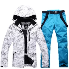 Мужской и женский водонепроницаемый лыжный костюм, лыжный костюм для мужчин, утолщенная Теплая Лыжная куртка+ штаны для сноуборда, лыжный комплект, Бесплатные Перчатки