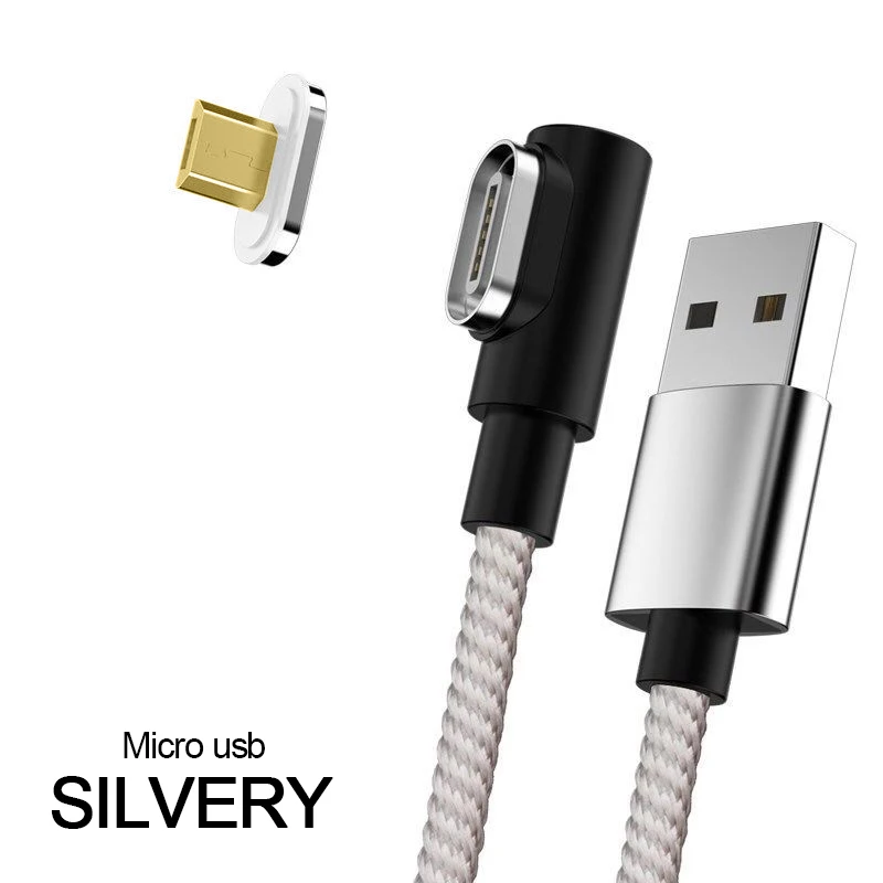 Магнитный зарядный кабель VOXLINK светодиодный кабель 90 градусов для iPhone X Micro type-C USB кабель для samsung Xiaomi huawei LG USB кабели - Цвет: Silver for Micro