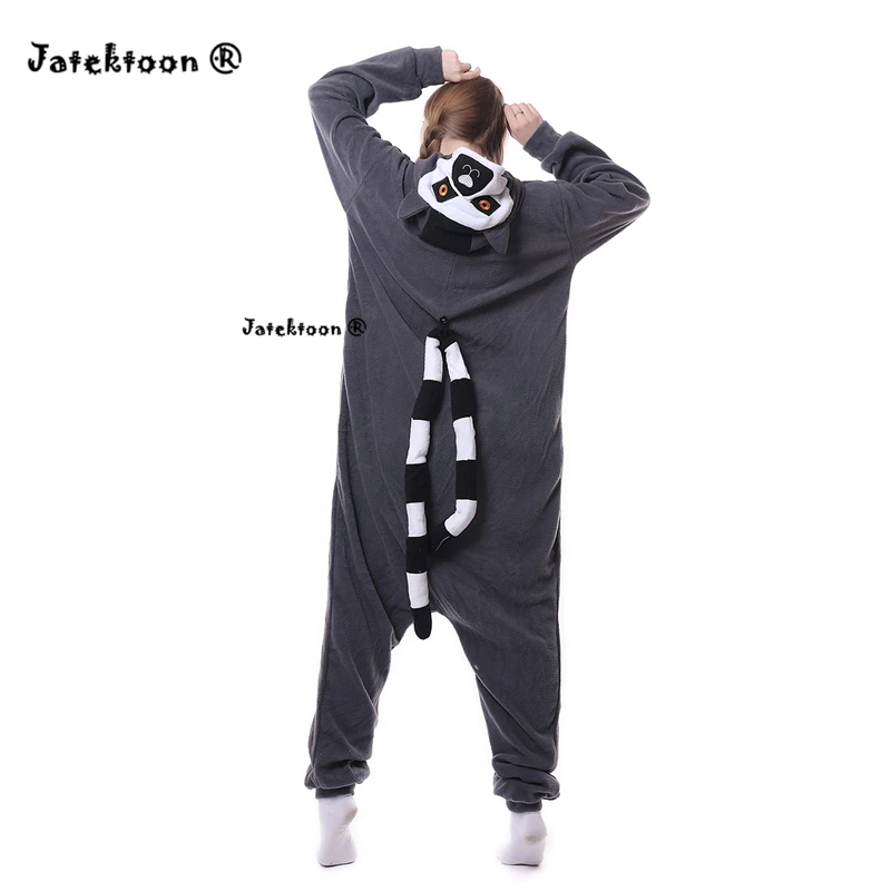 Милый чехол с животным узором Lemur длинный хвост обезьяна взрослых Onesie унисекс пижамы Хэллоуин костюмы для рождественской вечеринки