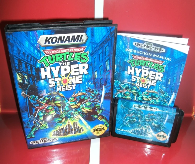 

Teenage Mutant Ninja Turtles The Hyper Stone Heist US Cover with Box and Manual for MegaDrive Video Game Console 16 bit MD card