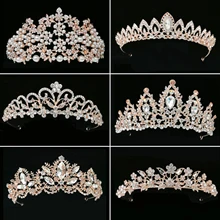 Розовое золото Кристалл Имитация Жемчуга сверкающая свадебная тиара Корона для женщин выпускного вечера украшения для волос Свадебные невесты украшения для волос аксессуары