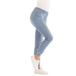 Новинка; Лидер продаж Для женщин Повседневное эластичный пояс стрейч обтягивающие джинсы дамы карманы джинсовые брюки Тонкий ноги брюки