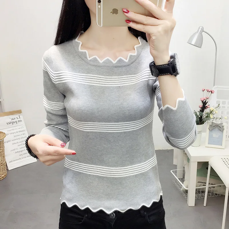 

Soperwillton New Autumn Winter Cotton O-Neck Pullovers Sweaters shirt long sleeve Korean Slim-fit tight trend sweater One size