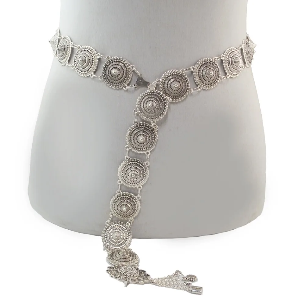 New Arrived Vintage Silver Waist Chain Bells Flower Metal Tassel Belly