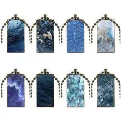 Простой темно-синий Мрамор Crack печати для Для женщин девочек дизайн моды Винтаж Стекло Для женщин прямоугольное Ожерелье Подвески