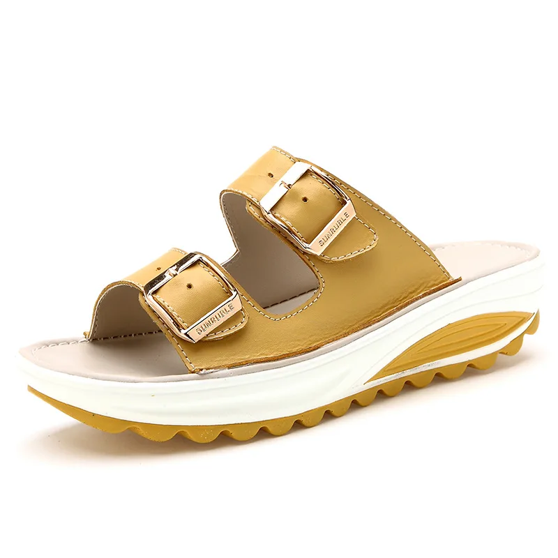 leather platform sliders