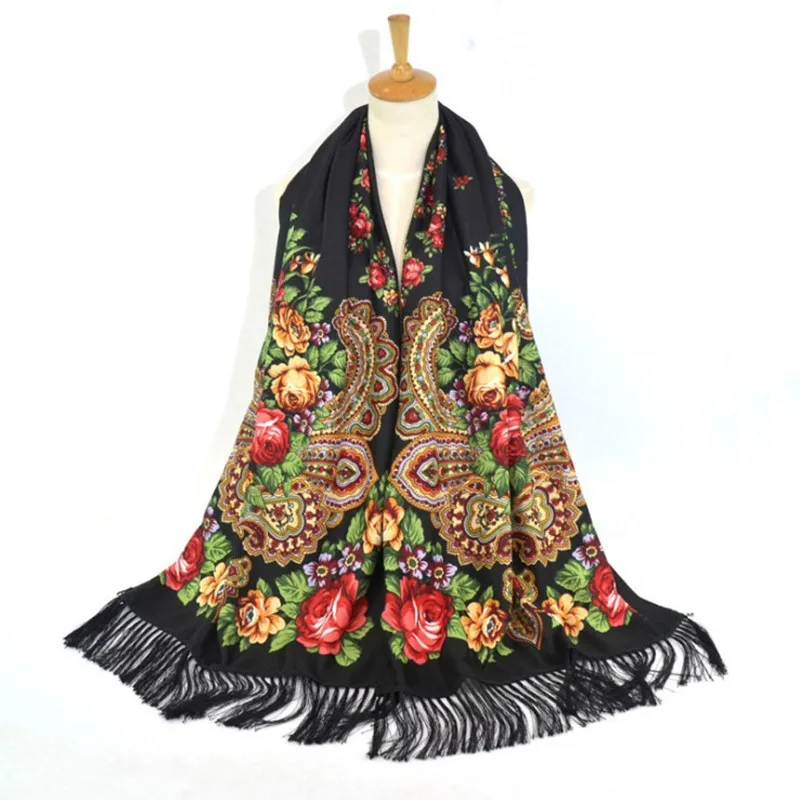 

2018Sparsil Women Cotton Printed Scarf Autumn Winter Floral Tassel 200*70cm Pashmina Russian Shawl Female Wraps Muslim Scarves