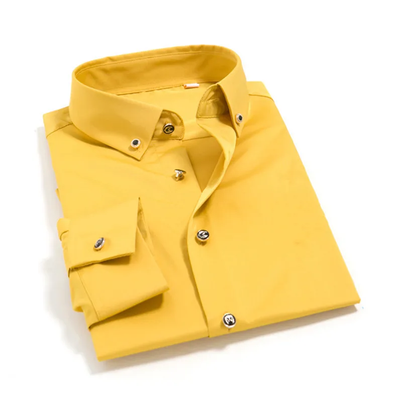 Однотонные мужские рубашки синего, желтого и белого цвета, парадное с длинными рукавами для бизнеса, черные мужские свадебные рубашки, размер XXXL - Цвет: 2